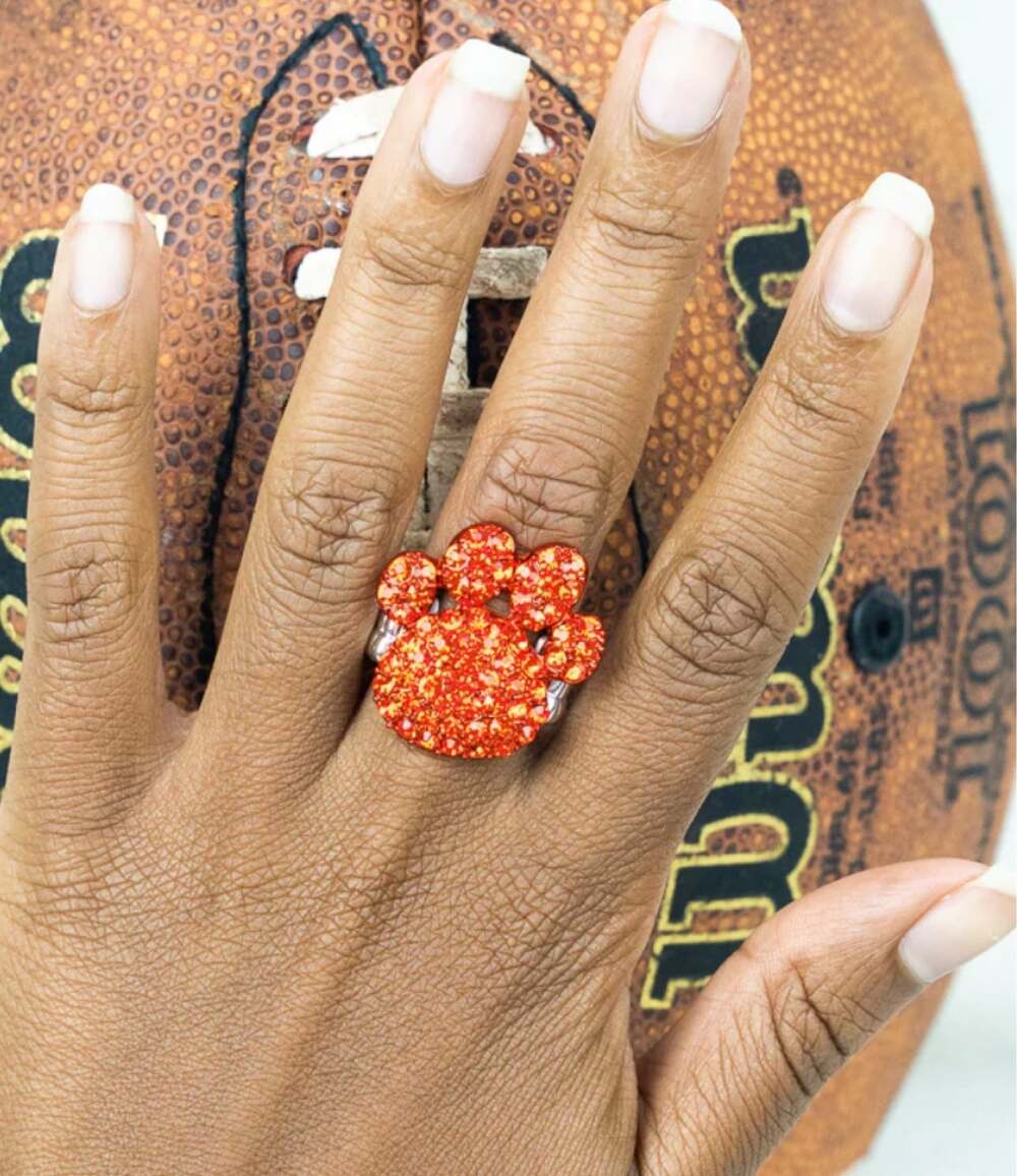 Orange Paw Crystal Silver Stretch Ring Cincinnati Bengals